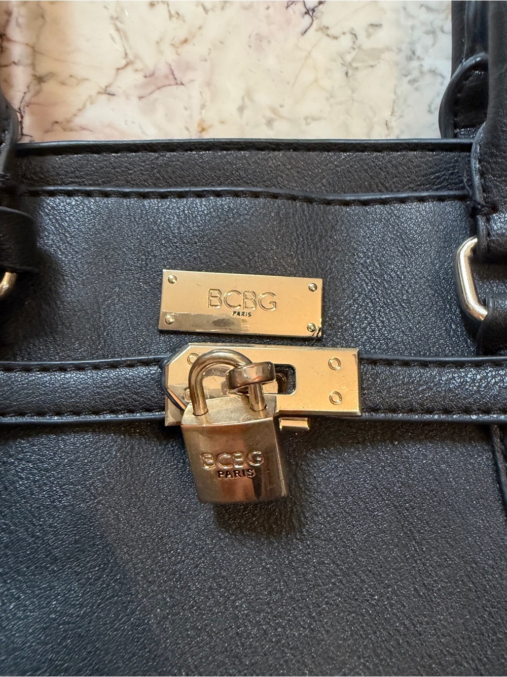 BCBG Birkin dupe Black Structured Women's Tote Bag with Gold Hardware - Picture 4 of 7